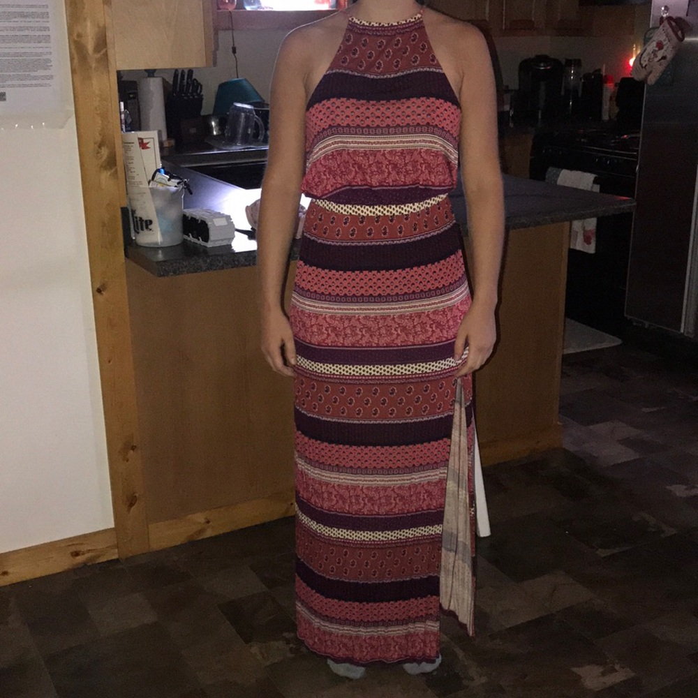 High neck maxi dress with slit up the leg